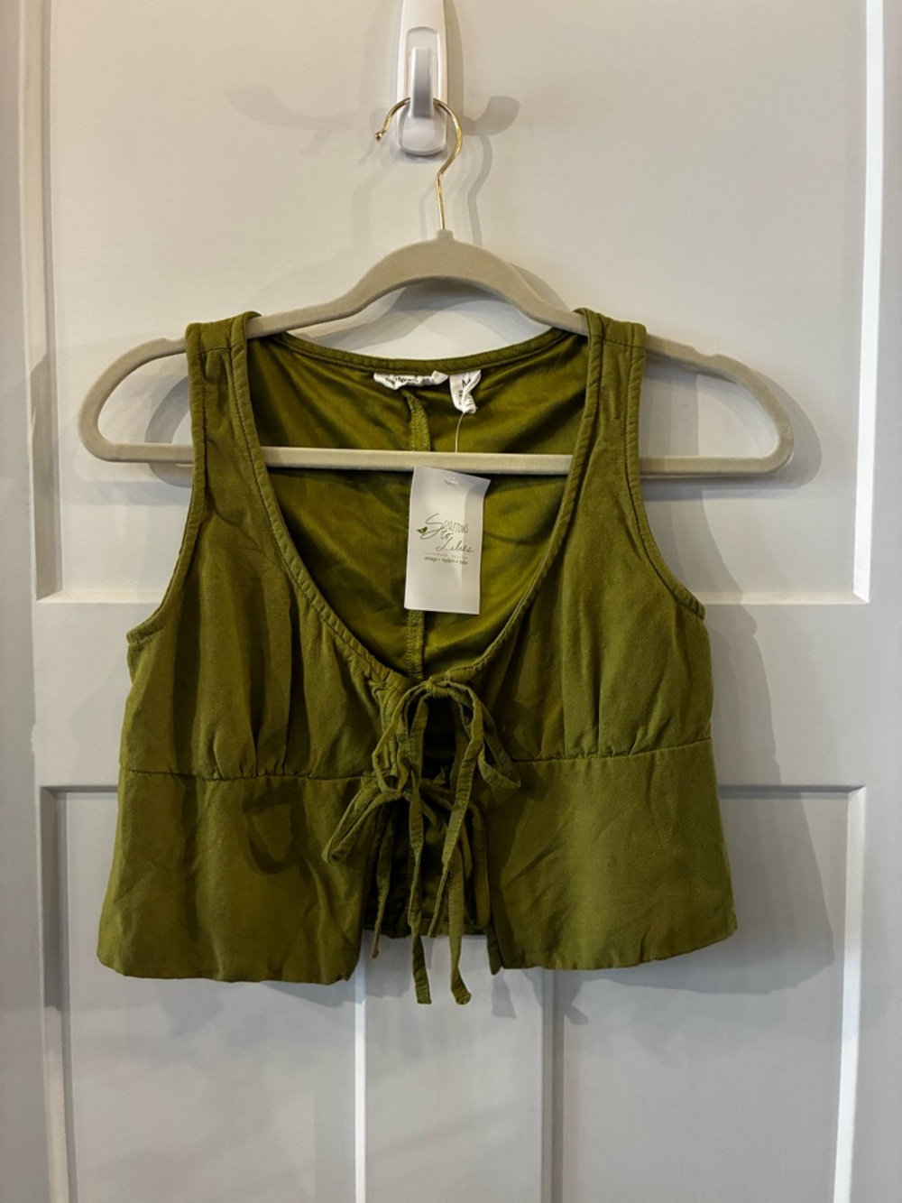 Green Tie-Front Crop Tank Top by Free People Love